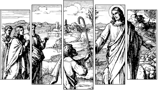 Good Shepherd - Fünfteiliges Leinwandbild, Pentaptychon