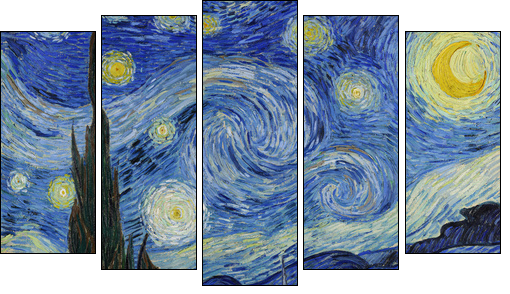 Vincent van Gogh, (1853-1890) The Starry Night, 1889, oil on canvas. Museum of Modern Art, New York City. - Fünfteiliges Leinwandbild, Pentaptychon