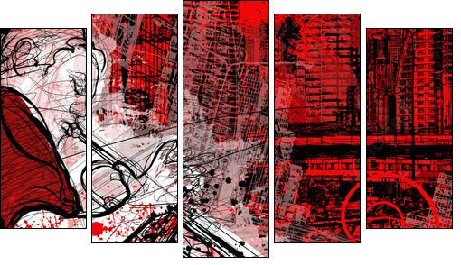 trumpeter on a grunge cityscape background - Fünfteiliges Leinwandbild, Pentaptychon
