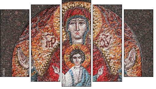 art mosaics icon of Virgin Mary and Jesus Christ - Fünfteiliges Leinwandbild, Pentaptychon