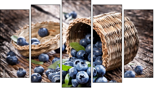 Blueberries have dropped from the basket - Fünfteiliges Leinwandbild, Pentaptychon