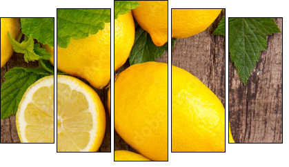 Fresh lemons, upper view - Fünfteiliges Leinwandbild, Pentaptychon