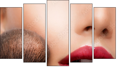 Make-up closeup. Cosmetic Powder Brush. Perfect Skin - Fünfteiliges Leinwandbild, Pentaptychon