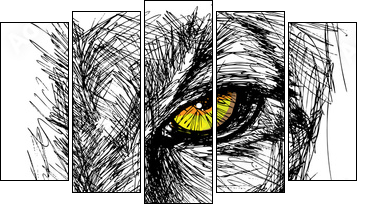 Hand drawn Sketch of a lion looking intently at the camera - Fünfteiliges Leinwandbild, Pentaptychon