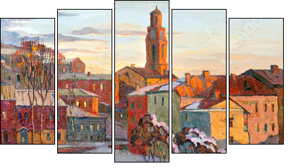 the city landscape of Vitebsk drawn with oil on a canvas - Fünfteiliges Leinwandbild, Pentaptychon