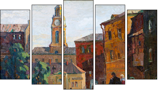 the city landscape of Vitebsk drawn with oil on a canvas - Fünfteiliges Leinwandbild, Pentaptychon