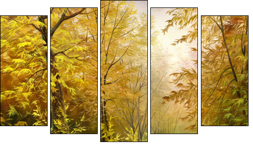 beautiful autumn landscape, canvas, oil - Fünfteiliges Leinwandbild, Pentaptychon
