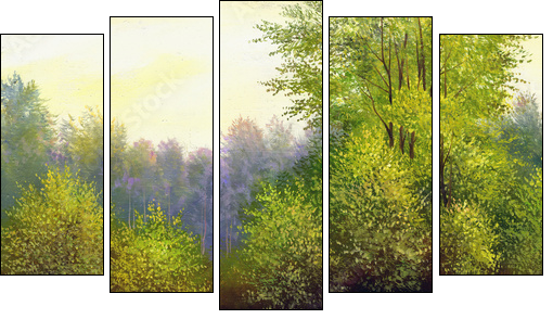 beautiful summer landscape, canvas, oil - Fünfteiliges Leinwandbild, Pentaptychon