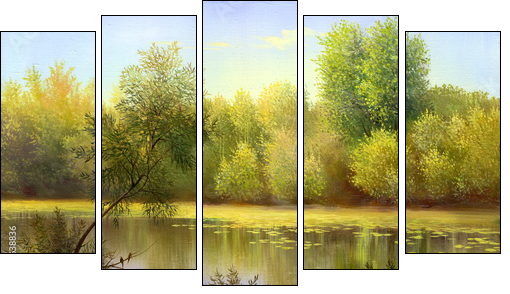 autumn landscape, canvas, oil - Fünfteiliges Leinwandbild, Pentaptychon