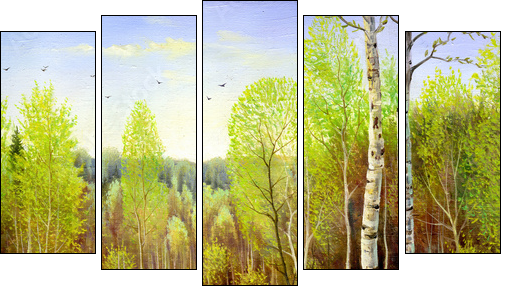 autumn landscape, canvas, oil - Fünfteiliges Leinwandbild, Pentaptychon