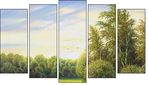 beautiful summer landscape, canvas, oil - Fünfteiliges Leinwandbild, Pentaptychon