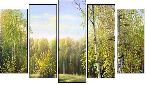 autumn landscape, canvas, oil - Fünfteiliges Leinwandbild, Pentaptychon