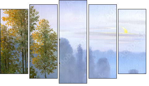 the boat on the bank of the lake, a canvas, oil - Fünfteiliges Leinwandbild, Pentaptychon