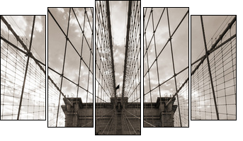 Brooklyn Bridge in New York City. Sepia tone. - Fünfteiliges Leinwandbild, Pentaptychon
