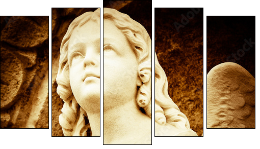 Praying angel in sepia shades - Fünfteiliges Leinwandbild, Pentaptychon
