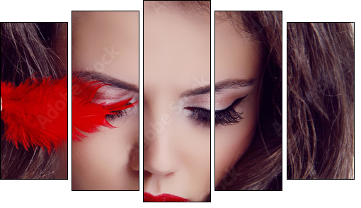 Fashion woman Beauty Portrait. Red Lips - Fünfteiliges Leinwandbild, Pentaptychon
