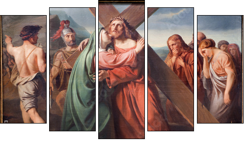 Brussels - Jesus under cross and Mary - Fünfteiliges Leinwandbild, Pentaptychon