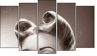 Old-fashioned Pin-up Girl Blowing a Kiss. Retro Style - Fünfteiliges Leinwandbild, Pentaptychon