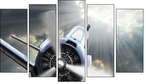 The Fighter. Retro technology theme. - Fünfteiliges Leinwandbild, Pentaptychon