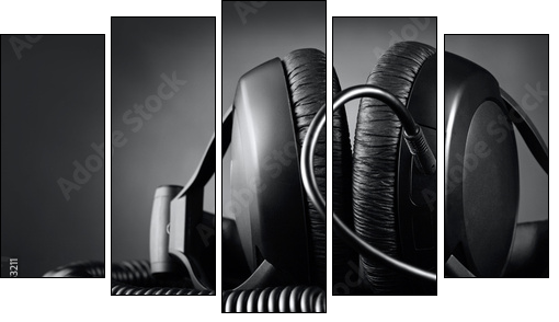Modern headphones over dark background - Fünfteiliges Leinwandbild, Pentaptychon