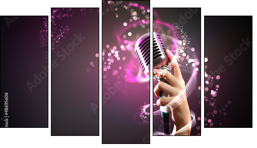 audio microphone retro style - Fünfteiliges Leinwandbild, Pentaptychon