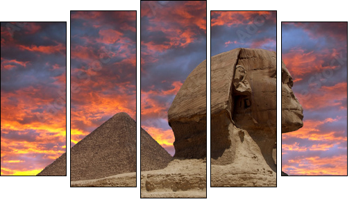 Pyramid and Sphinx at Giza, Cairo - Fünfteiliges Leinwandbild, Pentaptychon