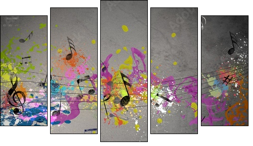 Musical grunge background - Fünfteiliges Leinwandbild, Pentaptychon