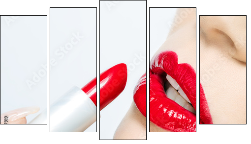 Woman painted red lips - Fünfteiliges Leinwandbild, Pentaptychon