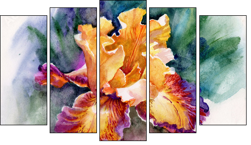 Yellow iris - Fünfteiliges Leinwandbild, Pentaptychon