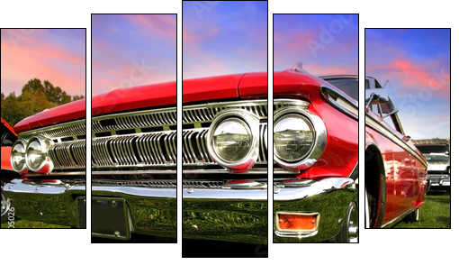 Red Muscle Car - Fünfteiliges Leinwandbild, Pentaptychon