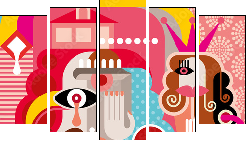 Woman and Man vector illustration - Fünfteiliges Leinwandbild, Pentaptychon