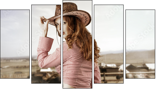 Woman wearing cowboy hat - Fünfteiliges Leinwandbild, Pentaptychon