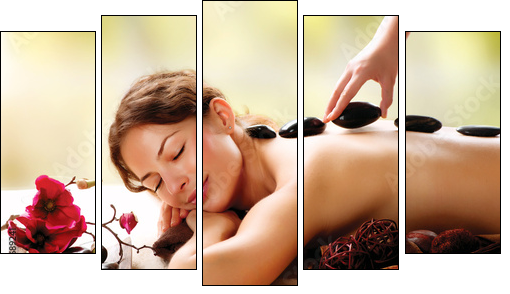 Spa Salon. Stone Massage. Dayspa - Fünfteiliges Leinwandbild, Pentaptychon