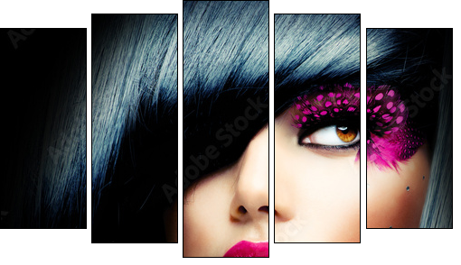 Fashion Brunette Model Portrait. Hairstyle - Fünfteiliges Leinwandbild, Pentaptychon