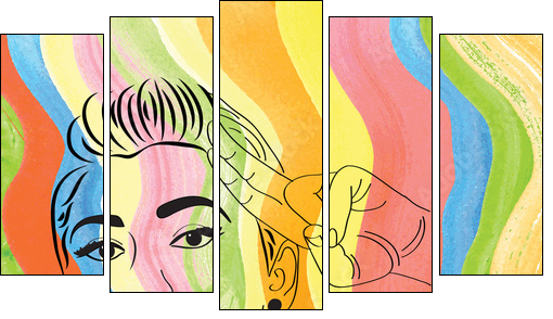 vintage pop art girl - Fünfteiliges Leinwandbild, Pentaptychon