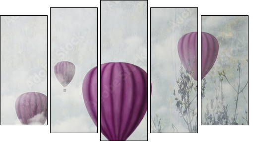 Pink Balloons - Fünfteiliges Leinwandbild, Pentaptychon