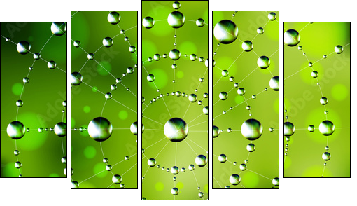 Abstract spider web with dew drops - Fünfteiliges Leinwandbild, Pentaptychon