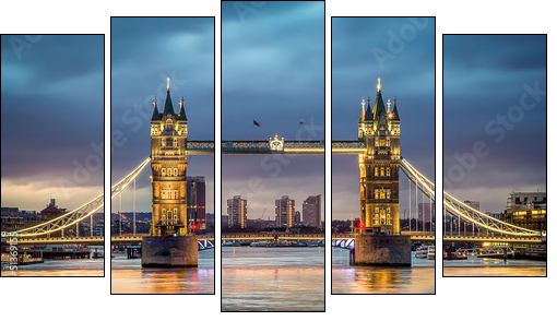 Tower bridge sunset - Fünfteiliges Leinwandbild, Pentaptychon