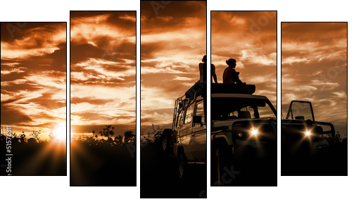 adventure sunset - Fünfteiliges Leinwandbild, Pentaptychon