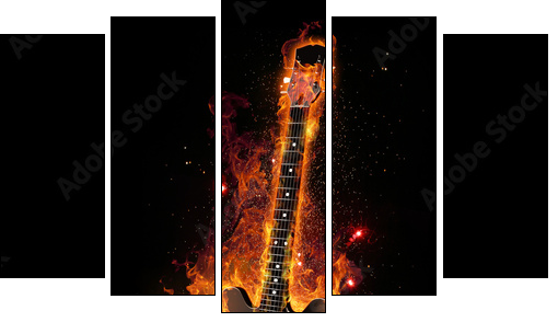E Gitarre unter Feuer - Fünfteiliges Leinwandbild, Pentaptychon