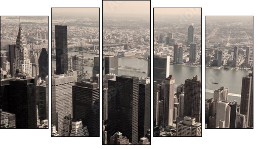 Skyline of Manhattan - sepia image - Fünfteiliges Leinwandbild, Pentaptychon