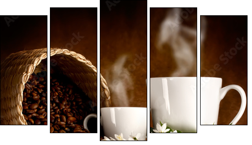 CaffÃ¨ in tazza - Fünfteiliges Leinwandbild, Pentaptychon