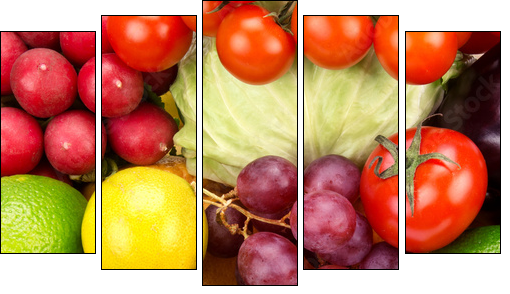 bright background  of vegetables and fruits - Fünfteiliges Leinwandbild, Pentaptychon