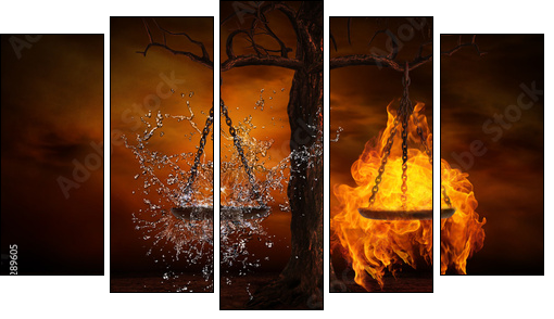 Balance between fire and water - Fünfteiliges Leinwandbild, Pentaptychon