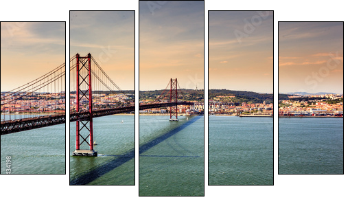 Bridge of 25th of April, Lisbon - Fünfteiliges Leinwandbild, Pentaptychon