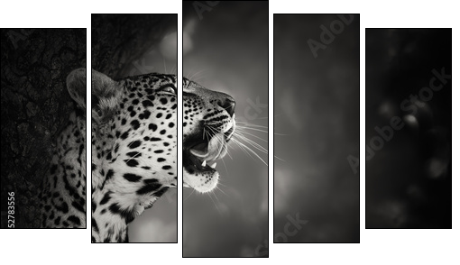Leopard portrait - Fünfteiliges Leinwandbild, Pentaptychon