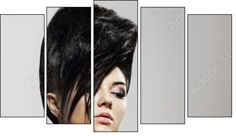 Updo Hair. Woman with Trendy Hairstyle with Diamond Earrings - Fünfteiliges Leinwandbild, Pentaptychon