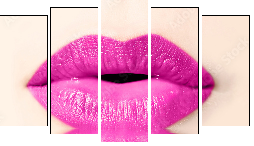 Bouche de femme rose, reflet - Fünfteiliges Leinwandbild, Pentaptychon
