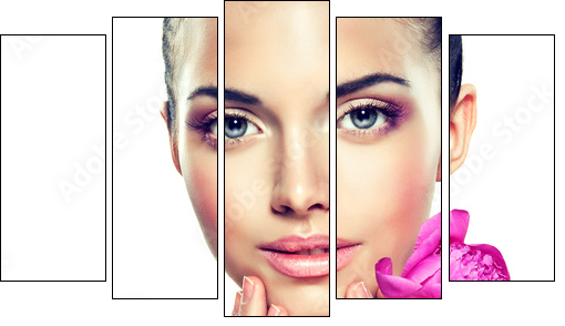 Beauty Portrait. Beautiful Spa Woman Touching her Face - Fünfteiliges Leinwandbild, Pentaptychon