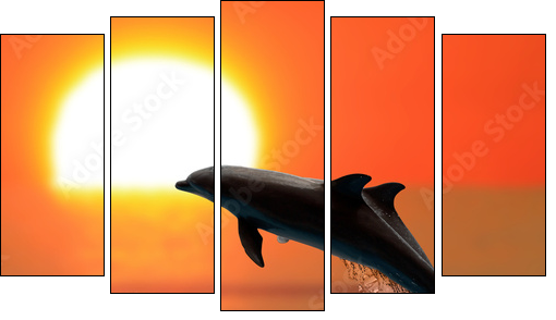 Dolphins at sunset - Fünfteiliges Leinwandbild, Pentaptychon